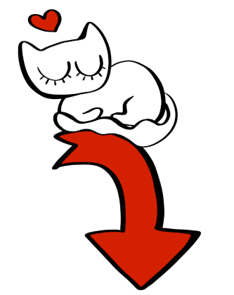 funny and cute cat sleeping on the red arrow with heart