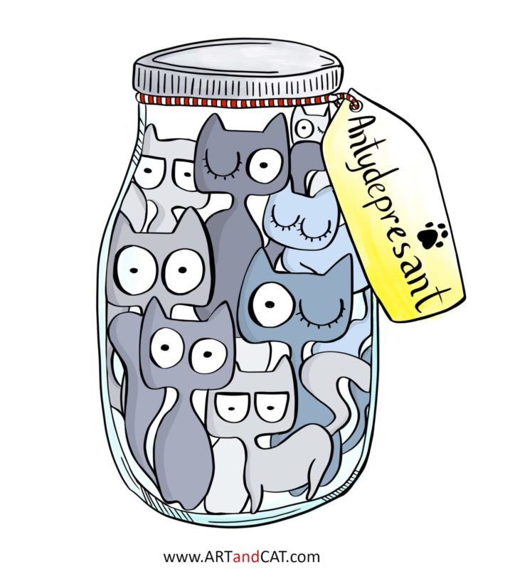 funny cat drawing gray cats inside jar